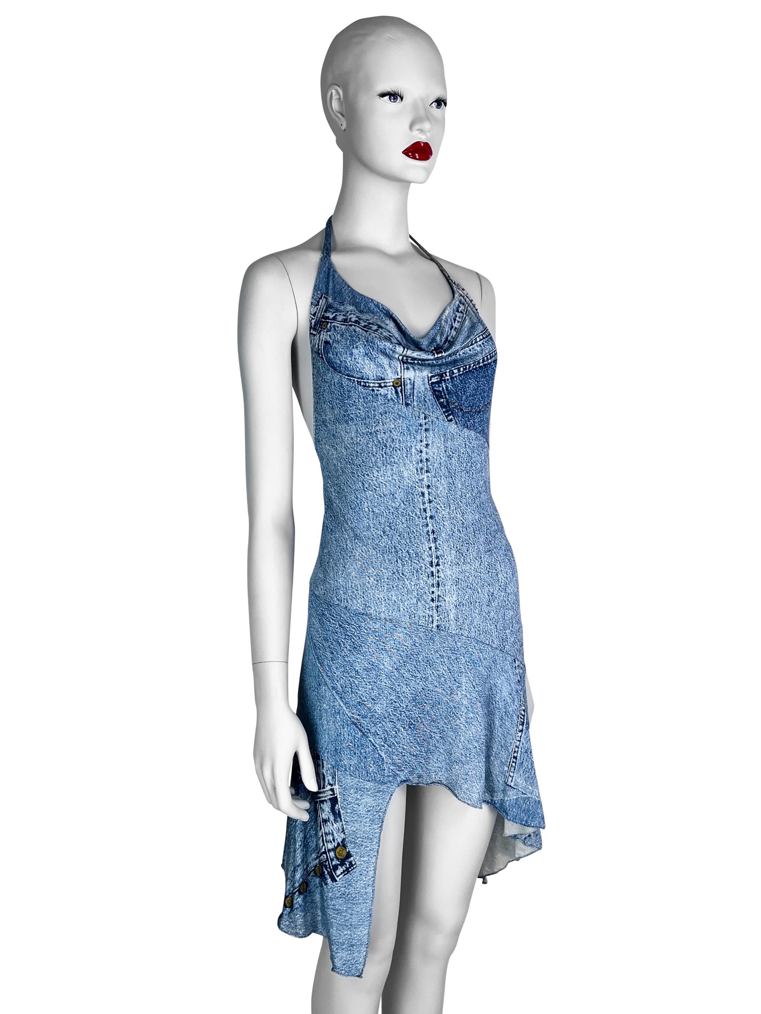 Every Dior by John Galliano collector’s dream - a flirty 100% silk jersey dress with denim print, as seen on the runway, the campaign and a tennis superstar Anna Kournikova. An extremely flattering asymmetrical cut and a cowl neckline for fun summer