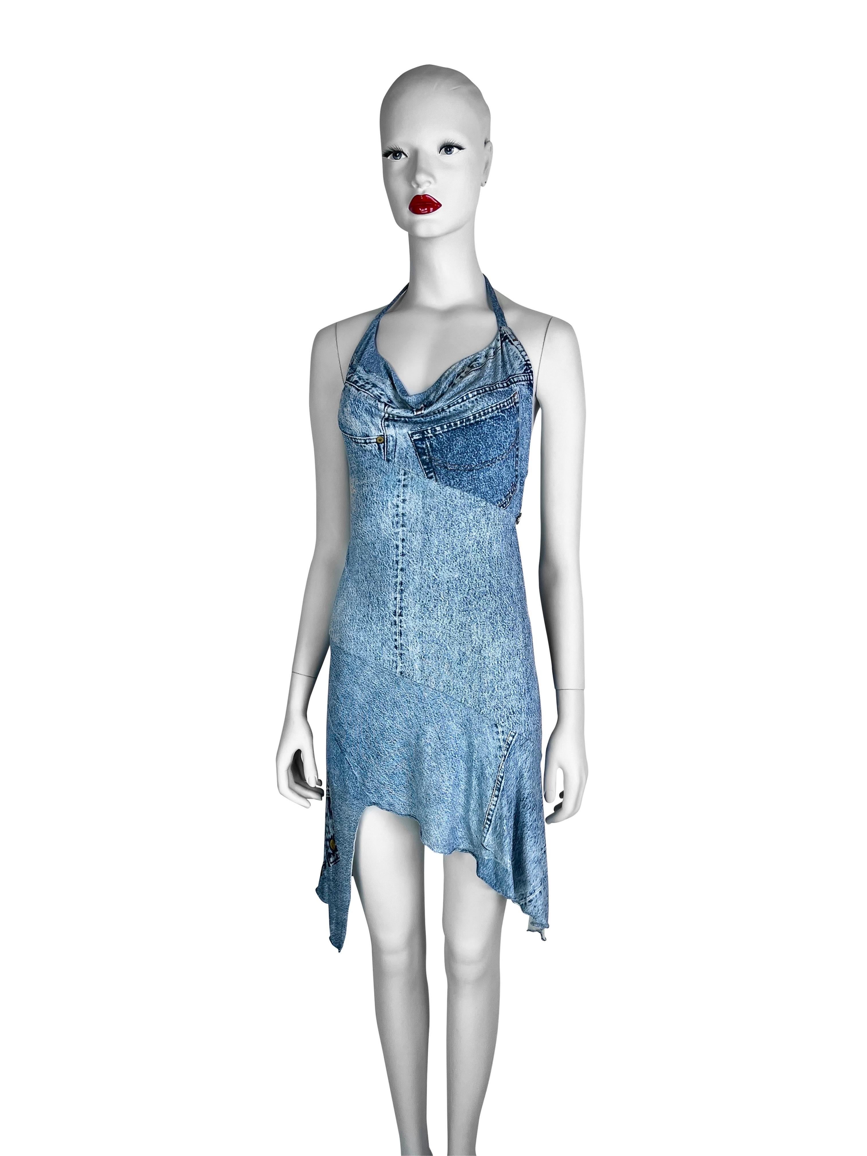 Women's Dior by John Galliano Spring 2000 RTW Denim Trompe L’œil Silk Mini Dress