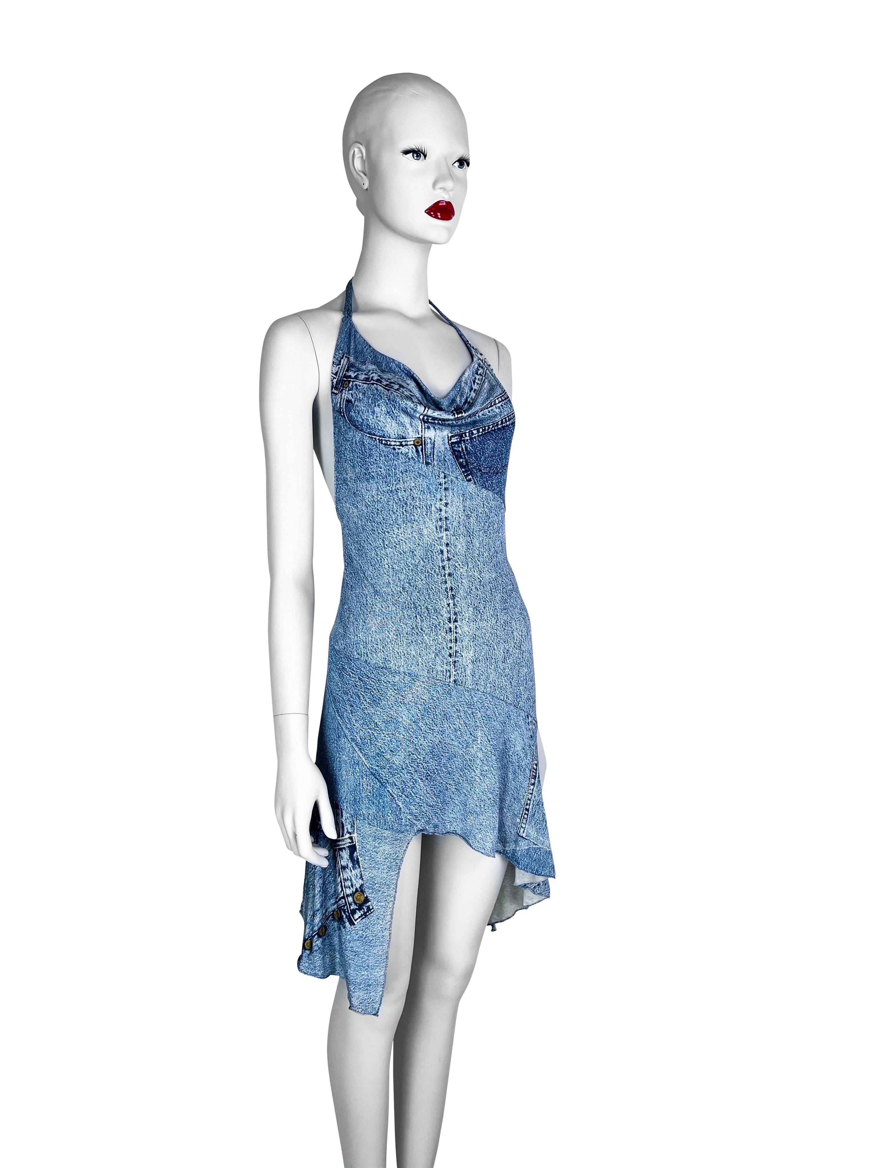 Dior by John Galliano Spring 2000 RTW Denim Trompe L’œil Silk Mini Dress 1