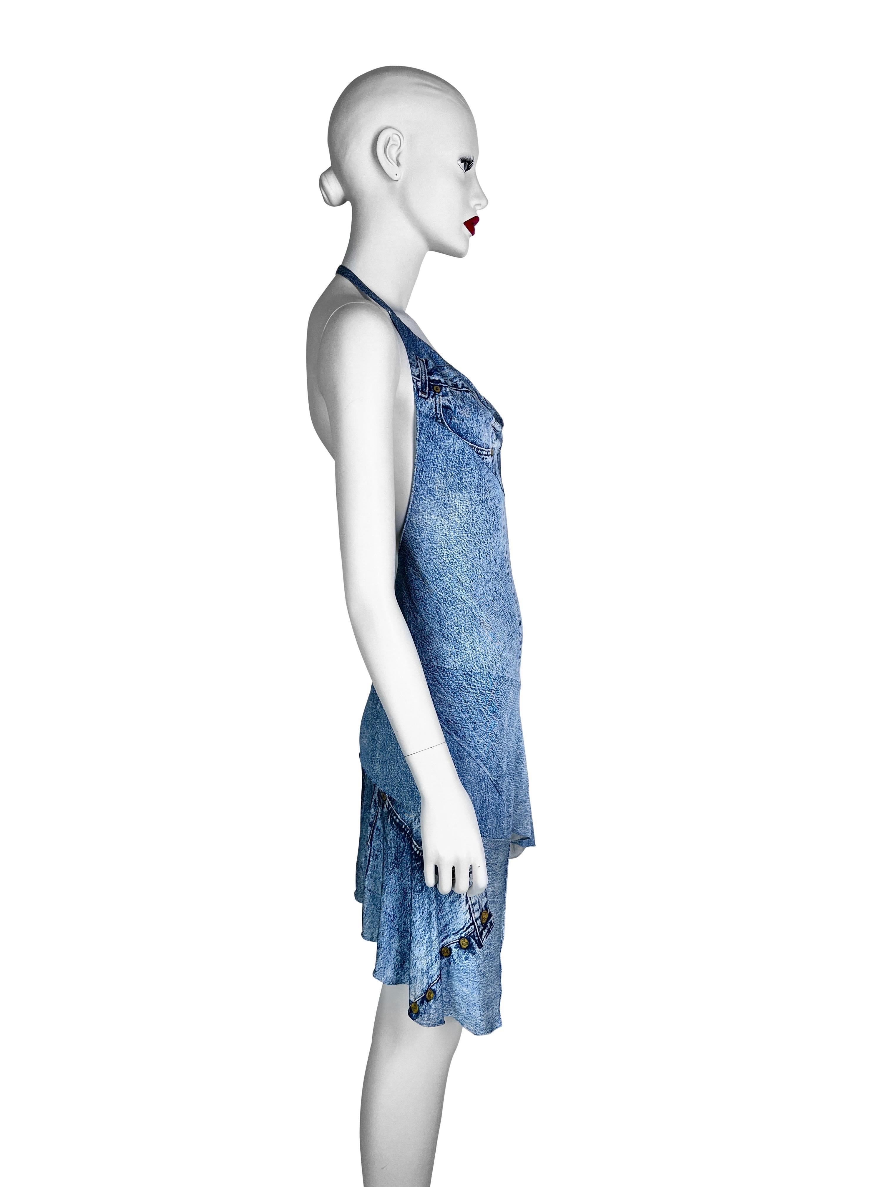 Dior by John Galliano Spring 2000 RTW Denim Trompe L’œil Silk Mini Dress 5