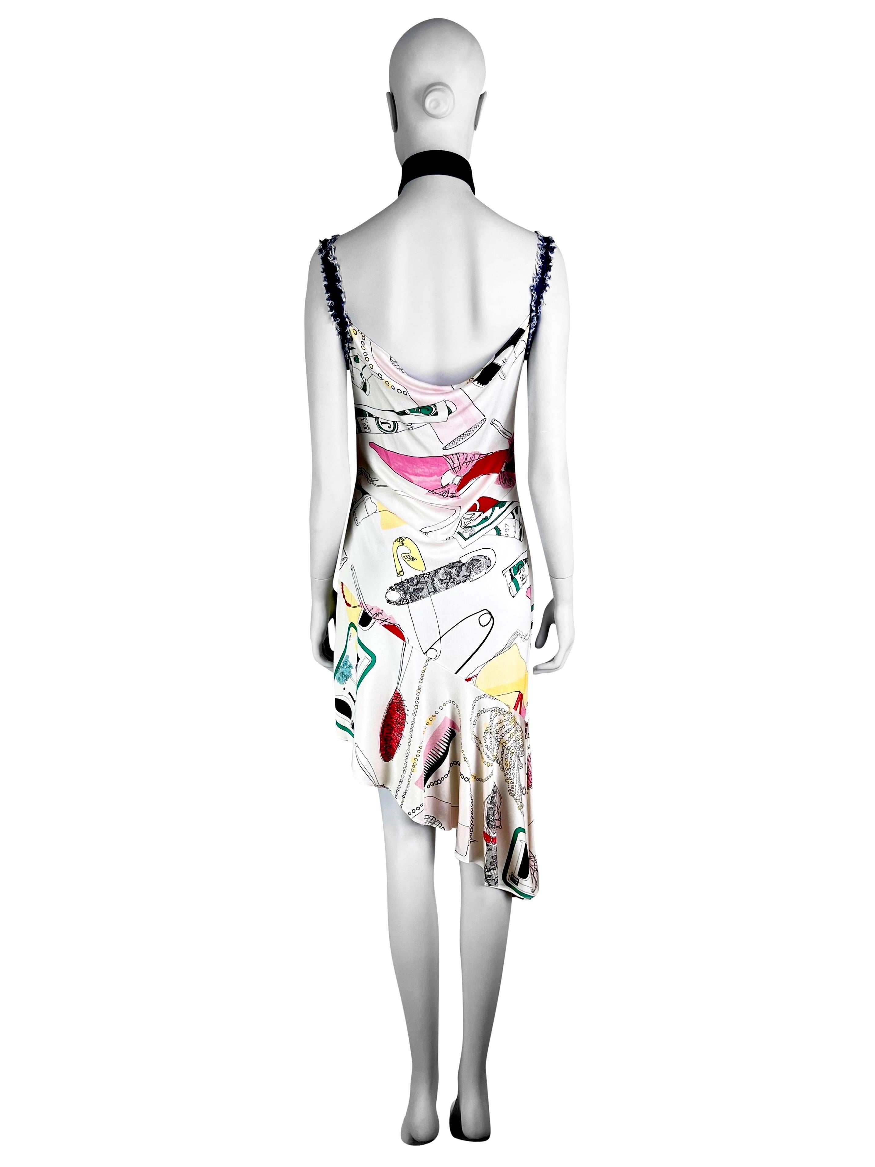 Dior by John Galliano Spring 2001 Doodle Print Silk Asymmetrical Dress For Sale 1