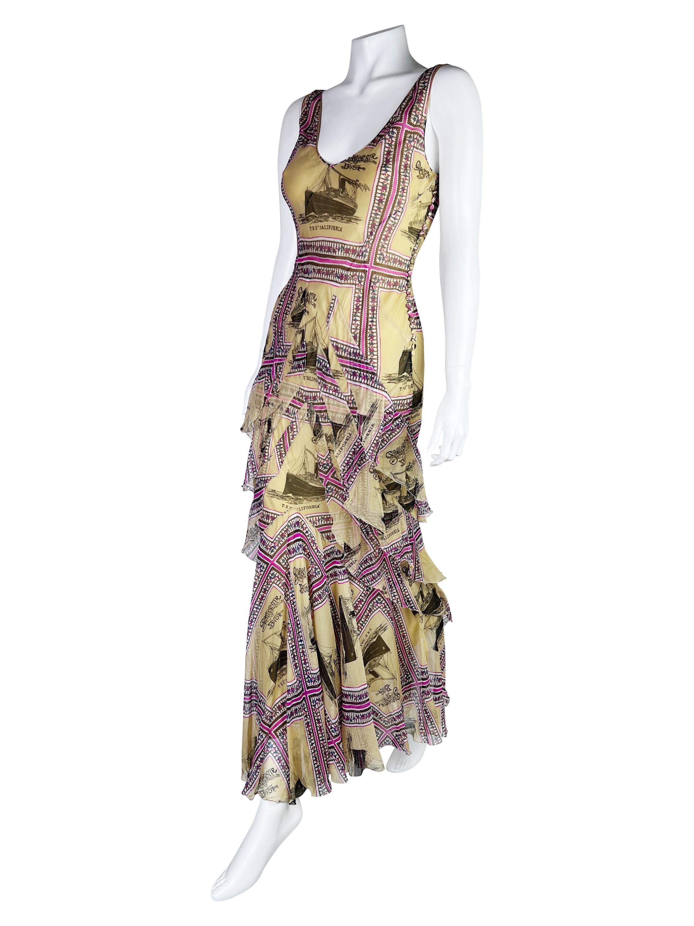 Brown Dior by John Galliano Spring 2002 RTW Printed Silk Gown