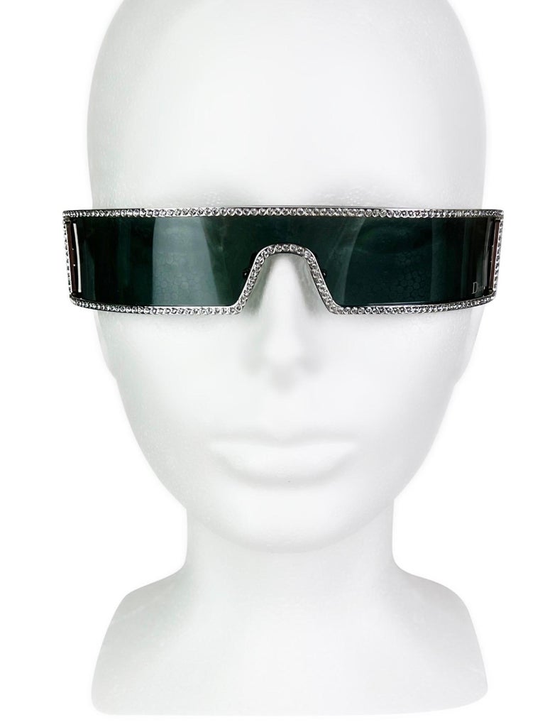 Gray Dior by John Galliano Spring 2003 Punk Swarovski Sunglasses in Clear For Sale