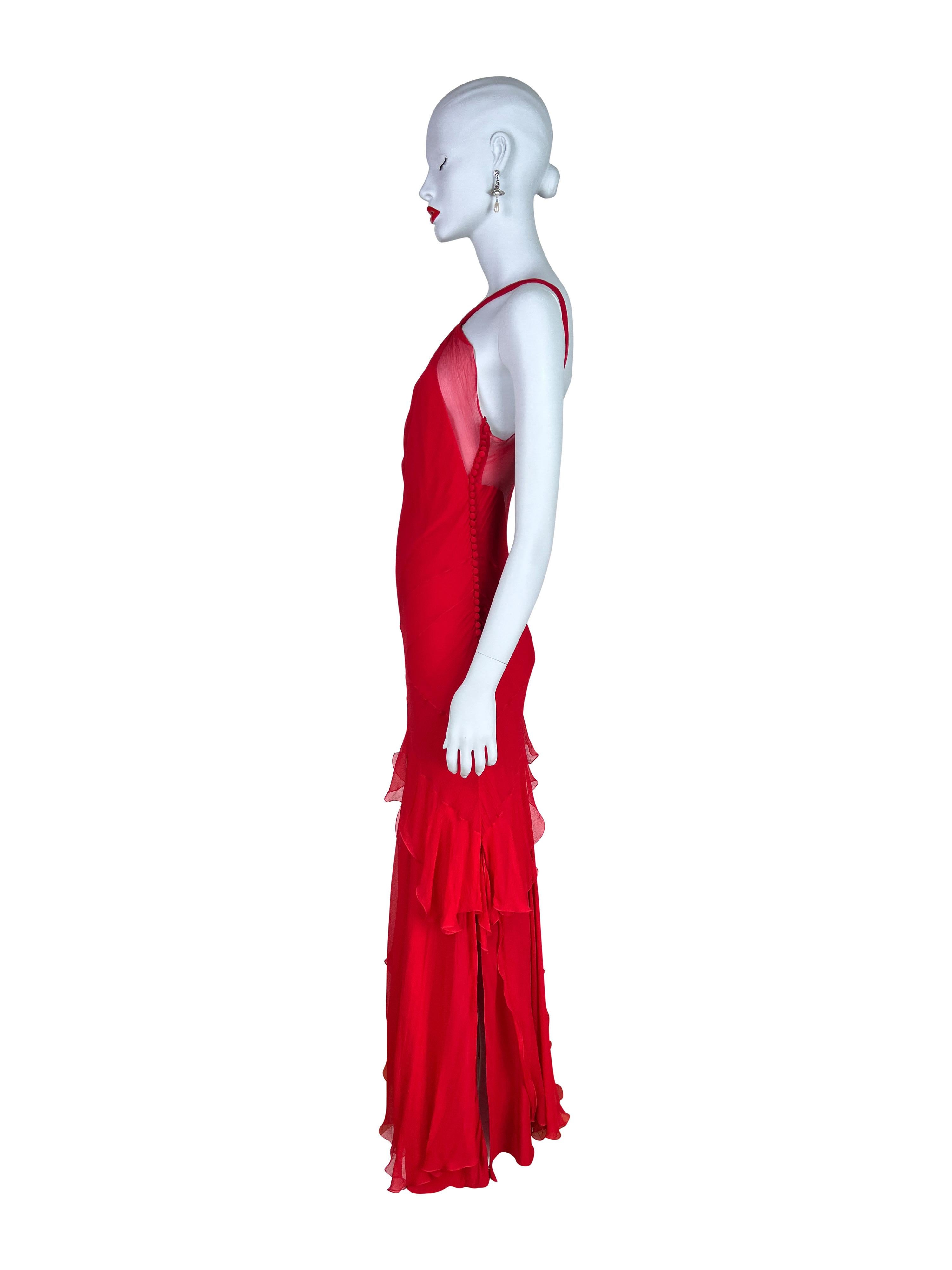Dior by John Galliano Spring 2004 Red Bias Cut Silk Chiffon Dress 6