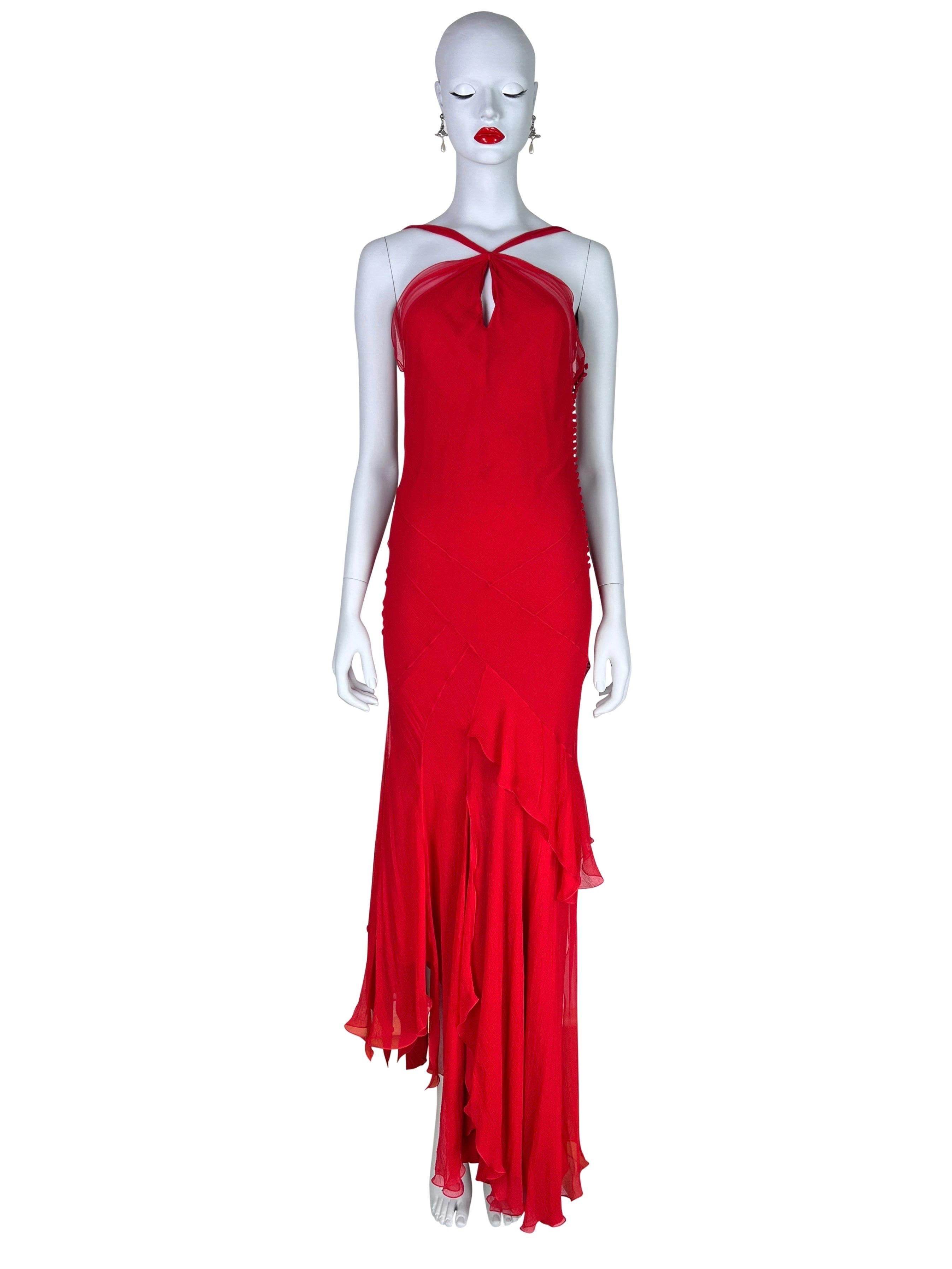 Dior by John Galliano Spring 2004 Red Bias Cut Silk Chiffon Dress 7