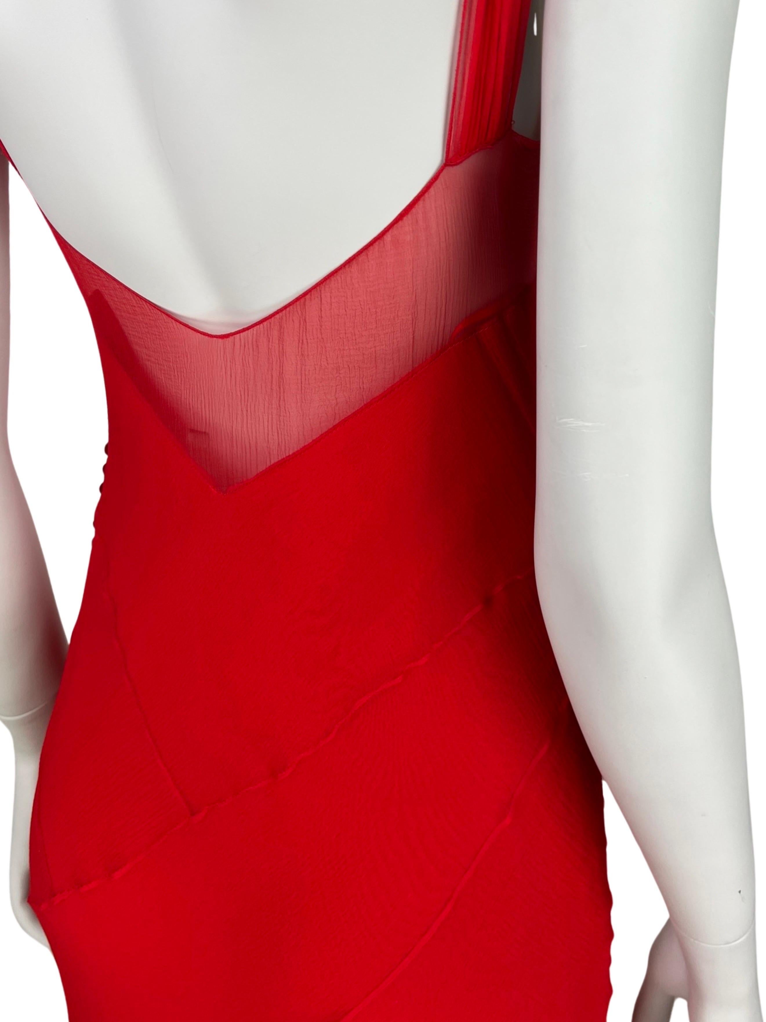 Women's Dior by John Galliano Spring 2004 Red Bias Cut Silk Chiffon Dress