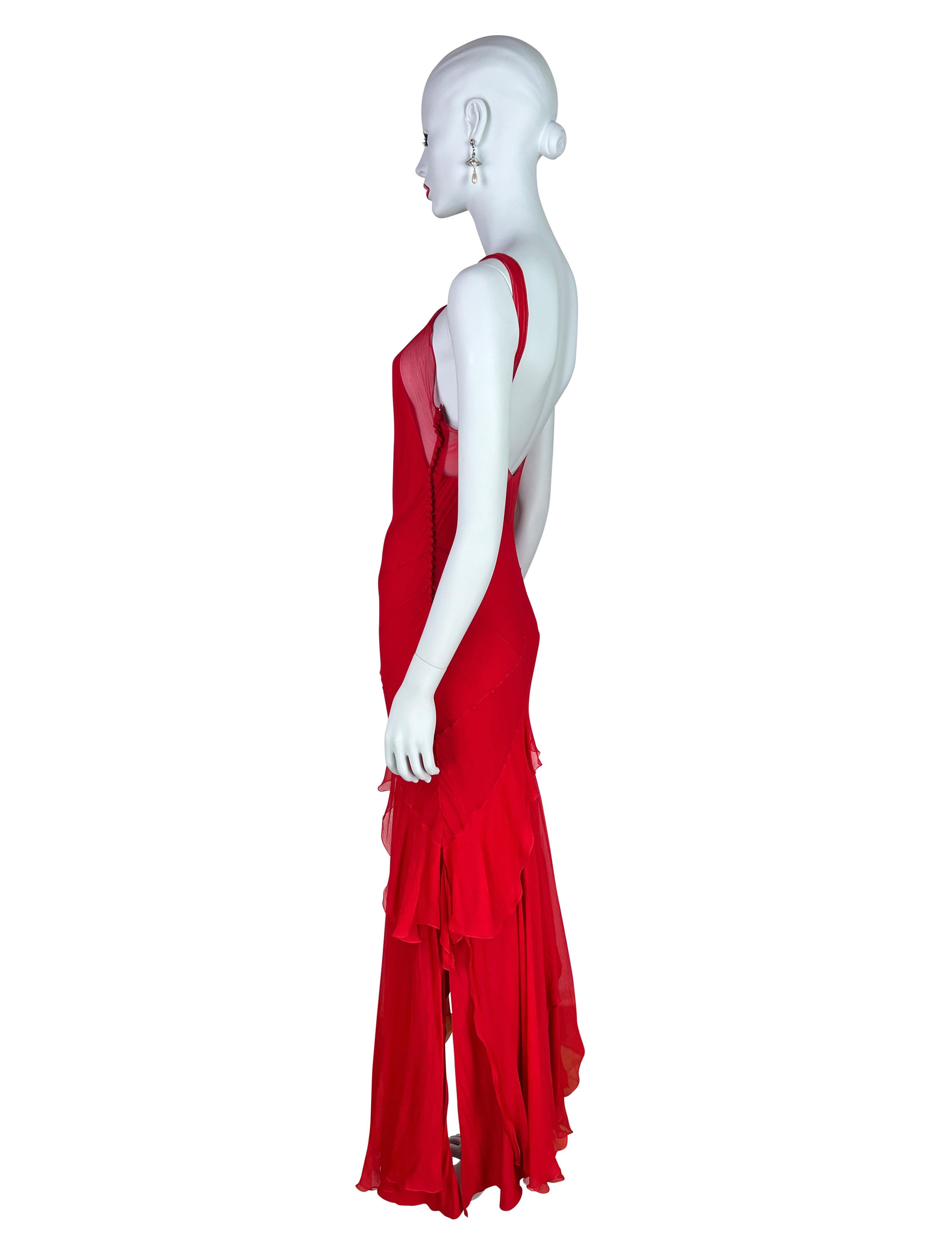 Dior by John Galliano Spring 2004 Red Bias Cut Silk Chiffon Dress 3