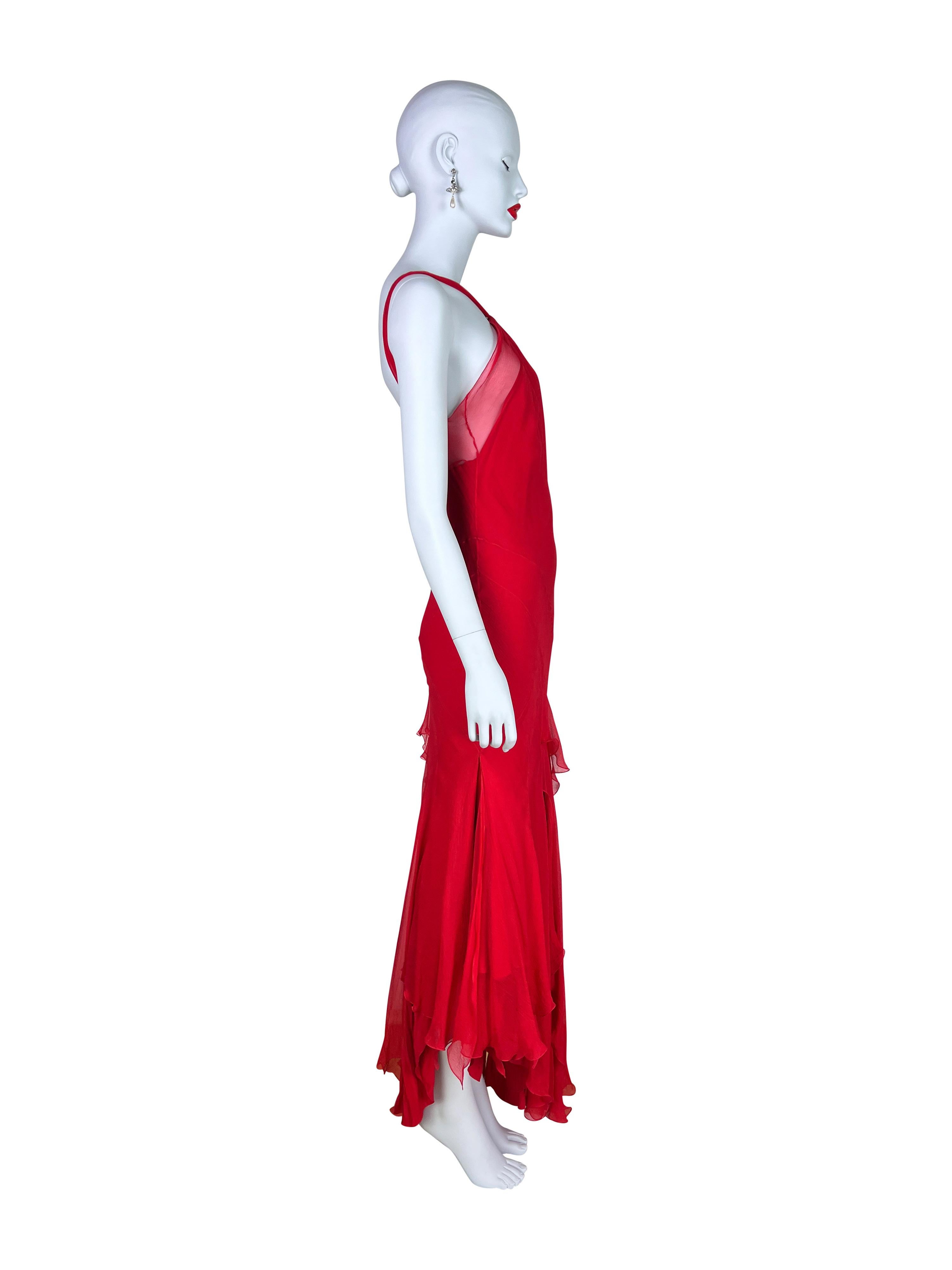 Dior by John Galliano Spring 2004 Red Bias Cut Silk Chiffon Dress 4