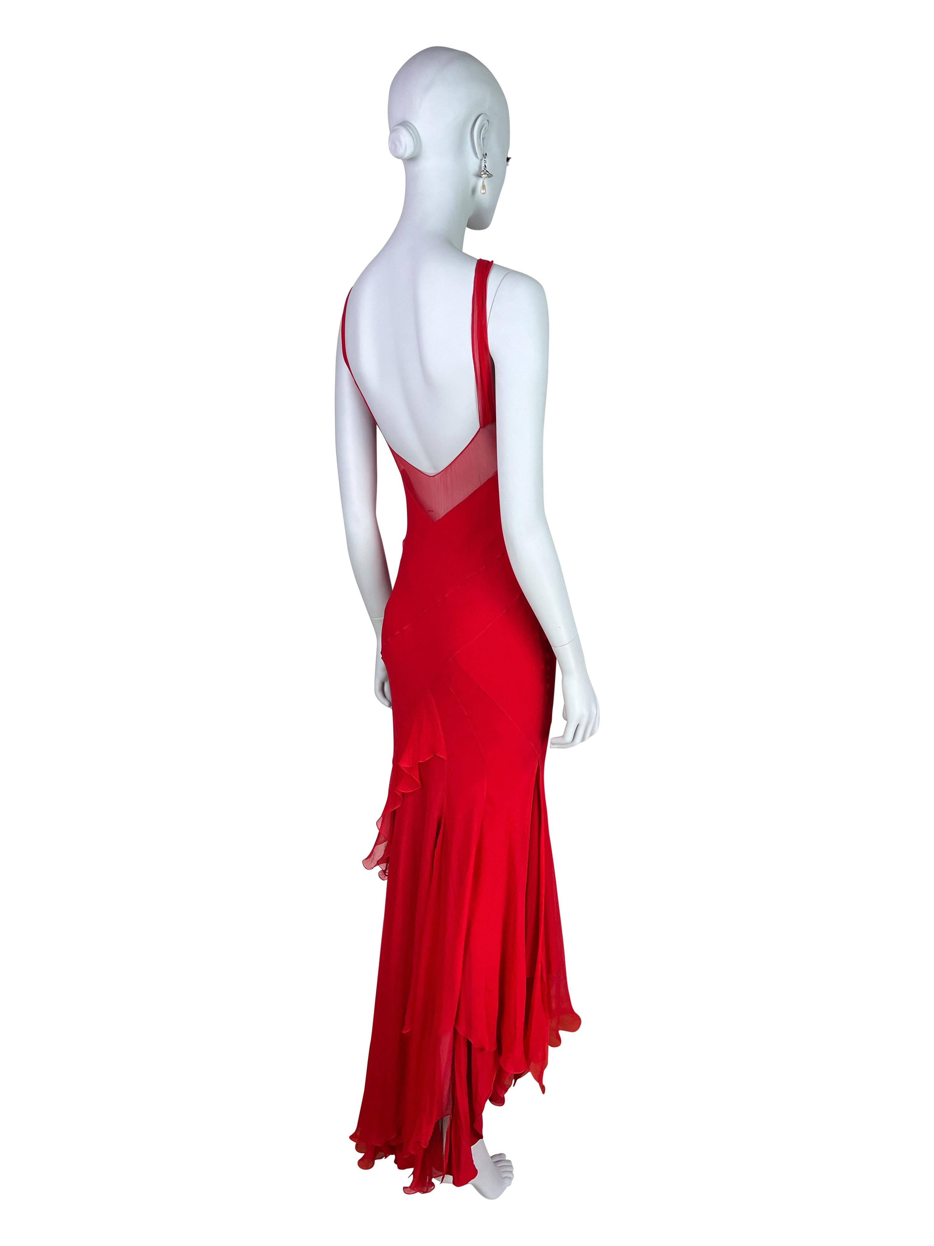 Dior by John Galliano Spring 2004 Red Bias Cut Silk Chiffon Dress 5