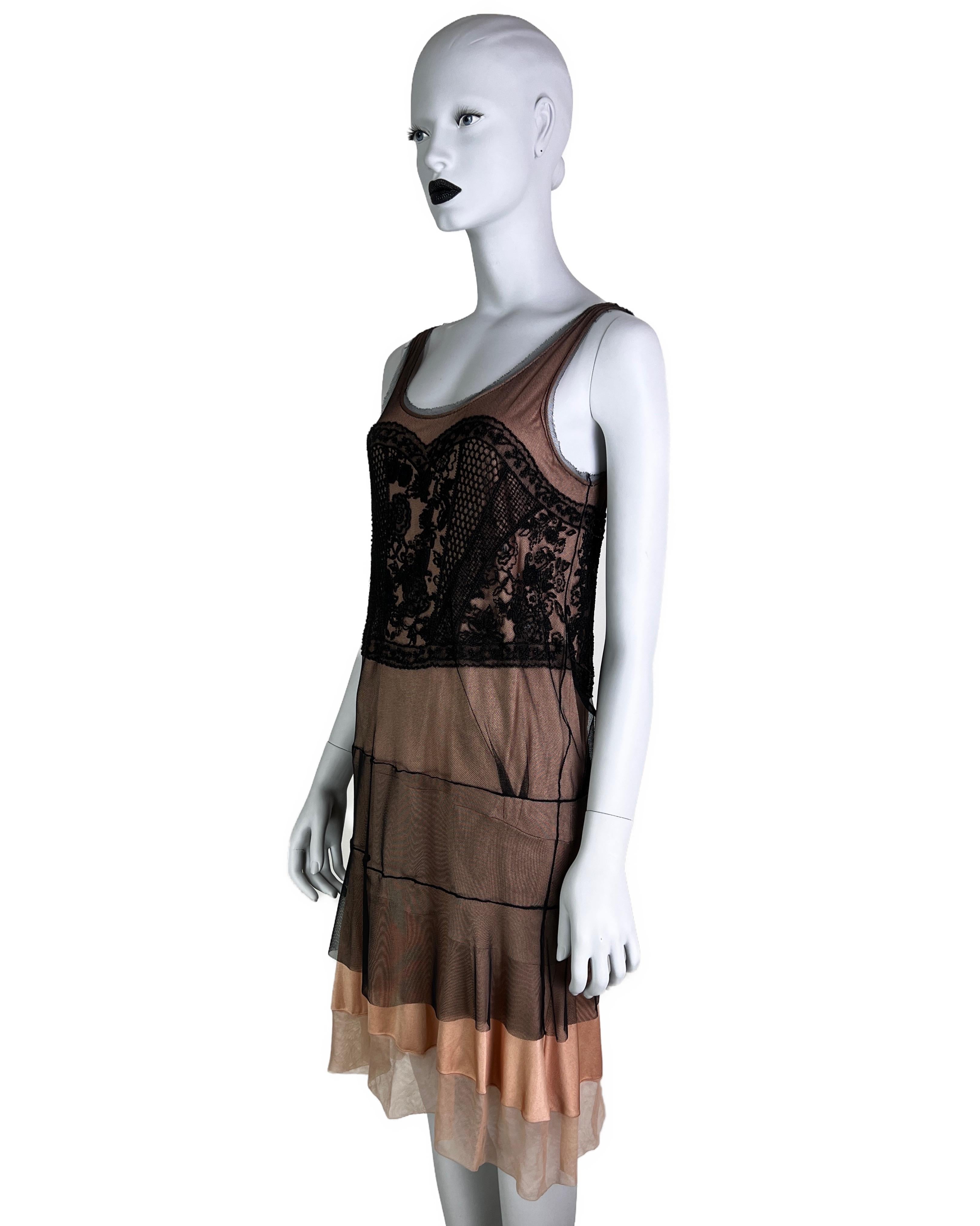 Dior by John Galliano Spring 2006 Embroidered Mesh Silk Mini Dress In Good Condition For Sale In Prague, CZ