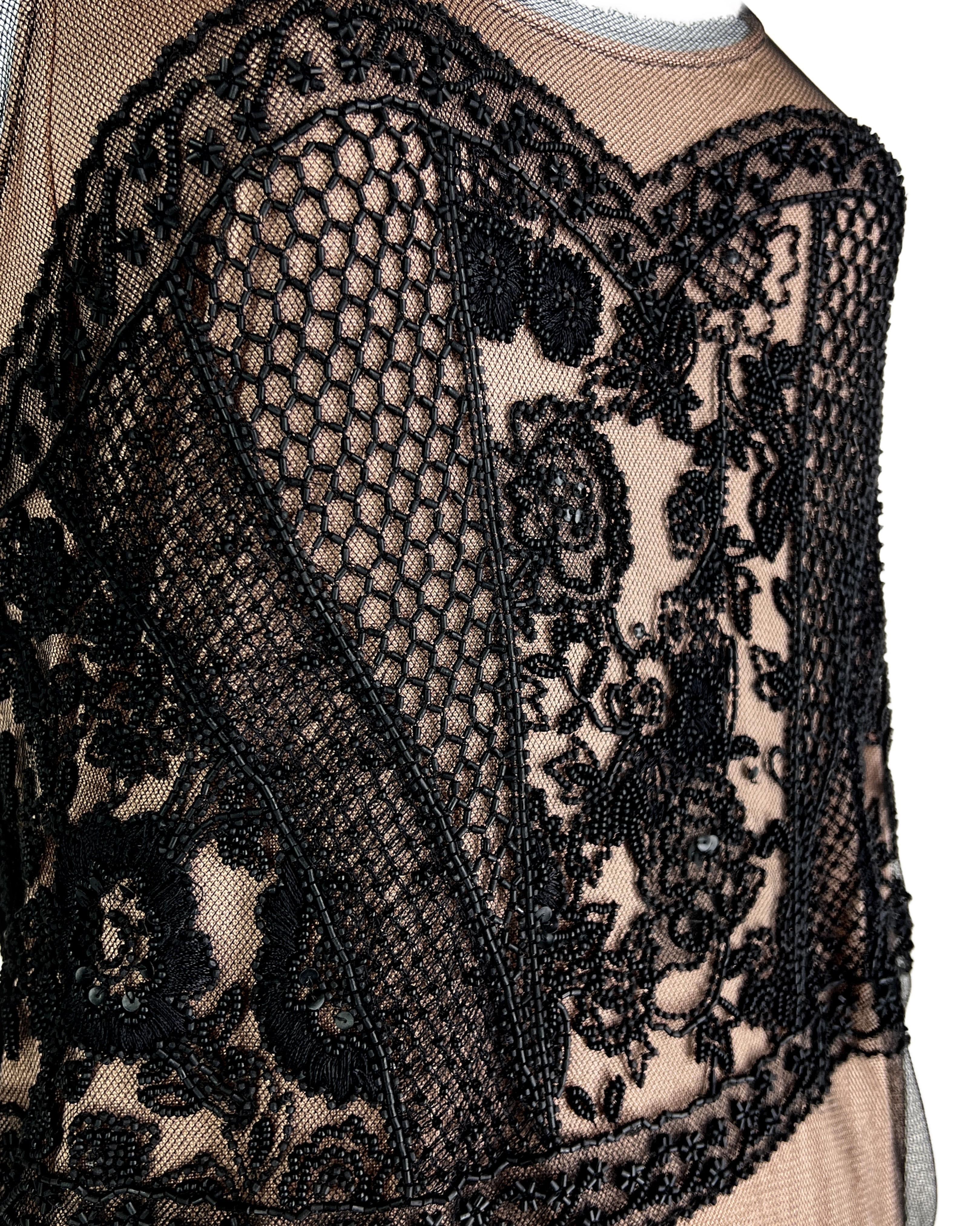 Dior by John Galliano Spring 2006 Embroidered Mesh Silk Mini Dress For Sale 2
