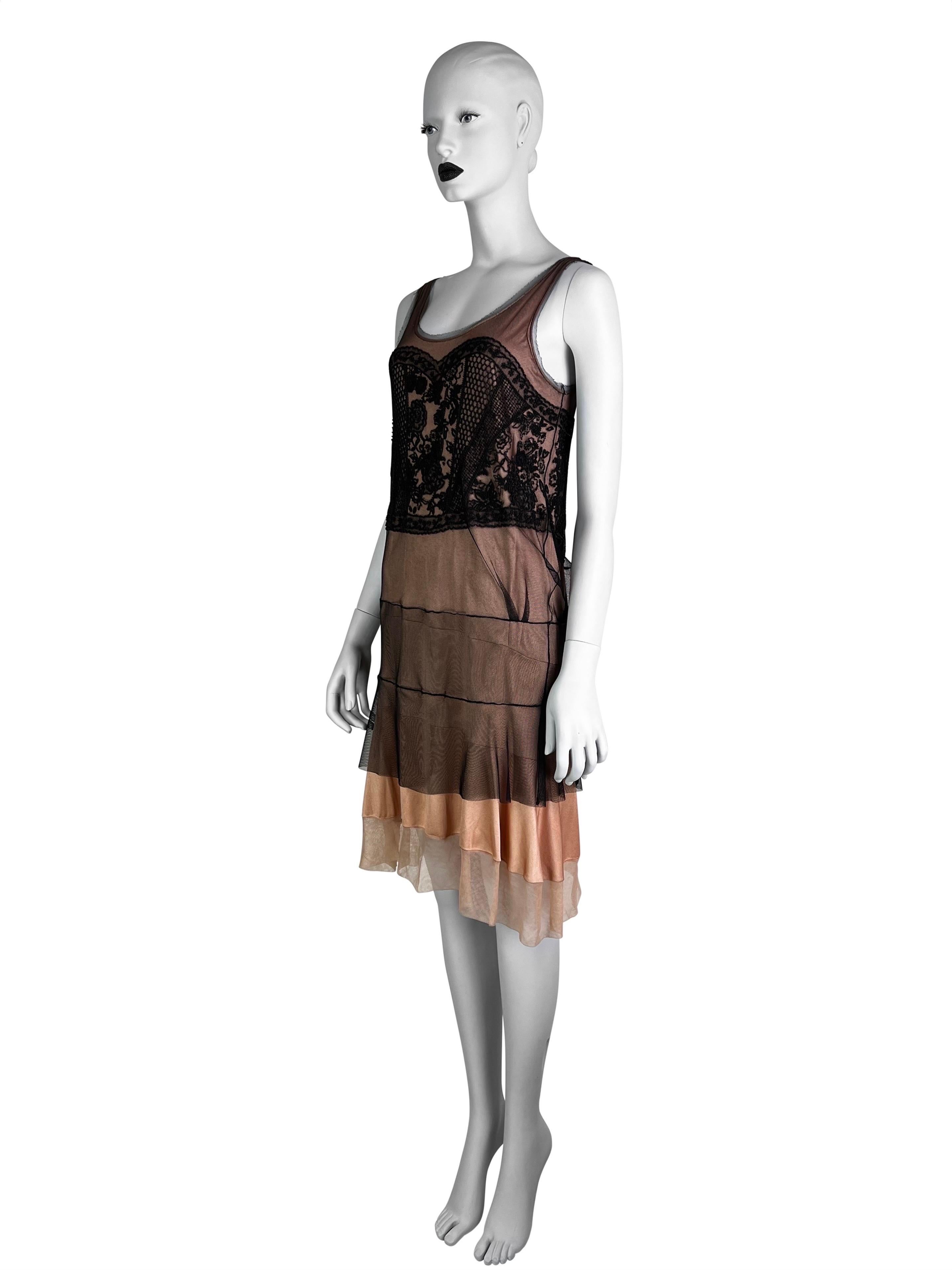 Dior by John Galliano Spring 2006 Embroidered Mesh Silk Mini Dress For Sale 3