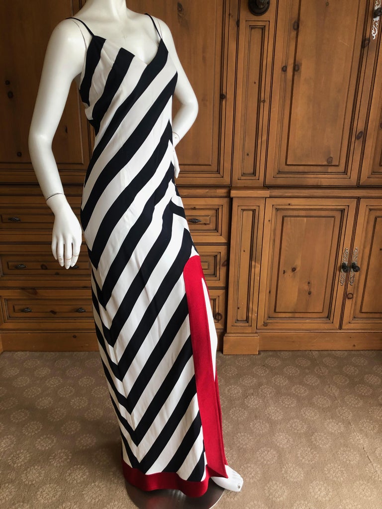 Dior by John Galliano SS 1999 Les Incroyables Stripe Dress with High Slit  For Sale at 1stDibs