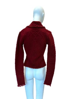 DIOR by John Galliano Vintage 1999 Runway Red Wool Pom Pom Knit Jacket