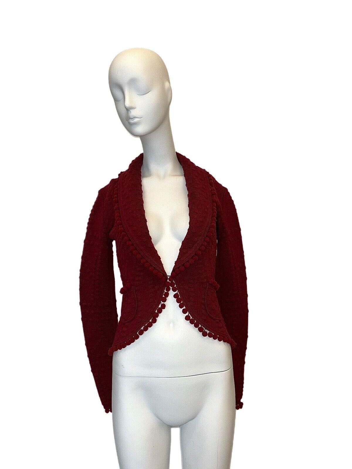 Women's DIOR by John Galliano Vintage 1999 Runway Red Wool Pom Pom Knit Jacket