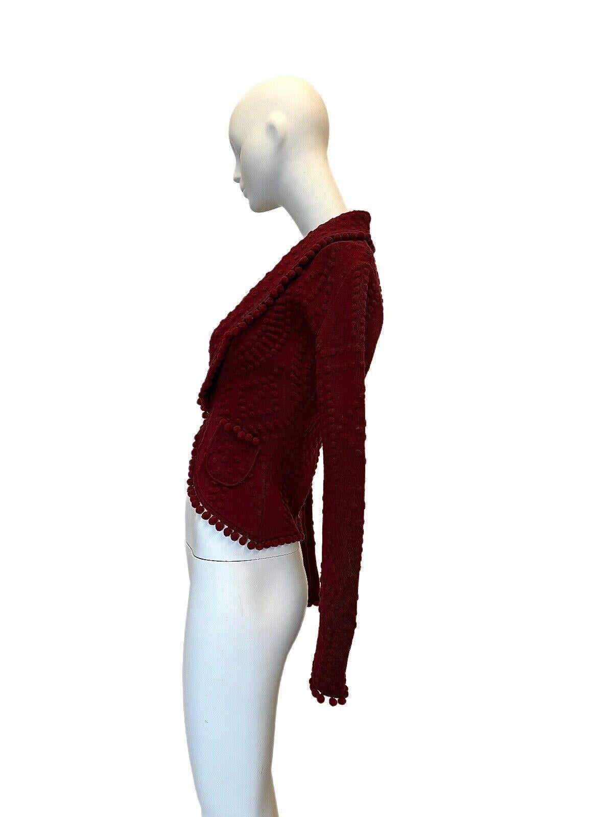 DIOR by John Galliano Vintage 1999 Runway Red Wool Pom Pom Knit Jacket 2