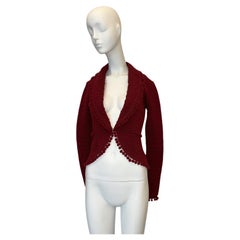 DIOR by John Galliano Vintage 1999 Runway Red Wool Pom Pom Knit Jacket