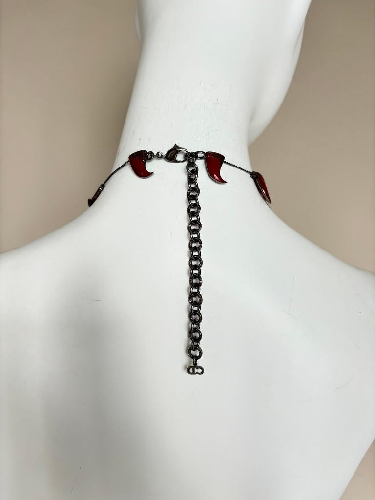 Women's or Men's DIOR by JOHN GALLIANO Vintage Red Enamel Tooth Long Necklace Y2K