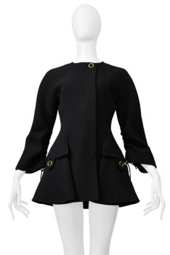 Dior By Raf Simons Black Modernist Drawstring Coat With Gold Hardware