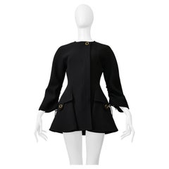 Dior By Raf Simons Black Modernist Drawstring Coat With Gold Hardware