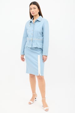 Dior C. 2001 John Galliano Blue Convertible Zipper Skirt Suit