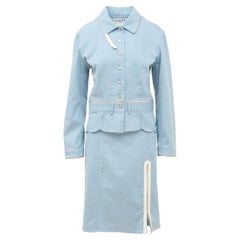 Dior C. 2001 John Galliano Blue Convertible Zipper Skirt Suit