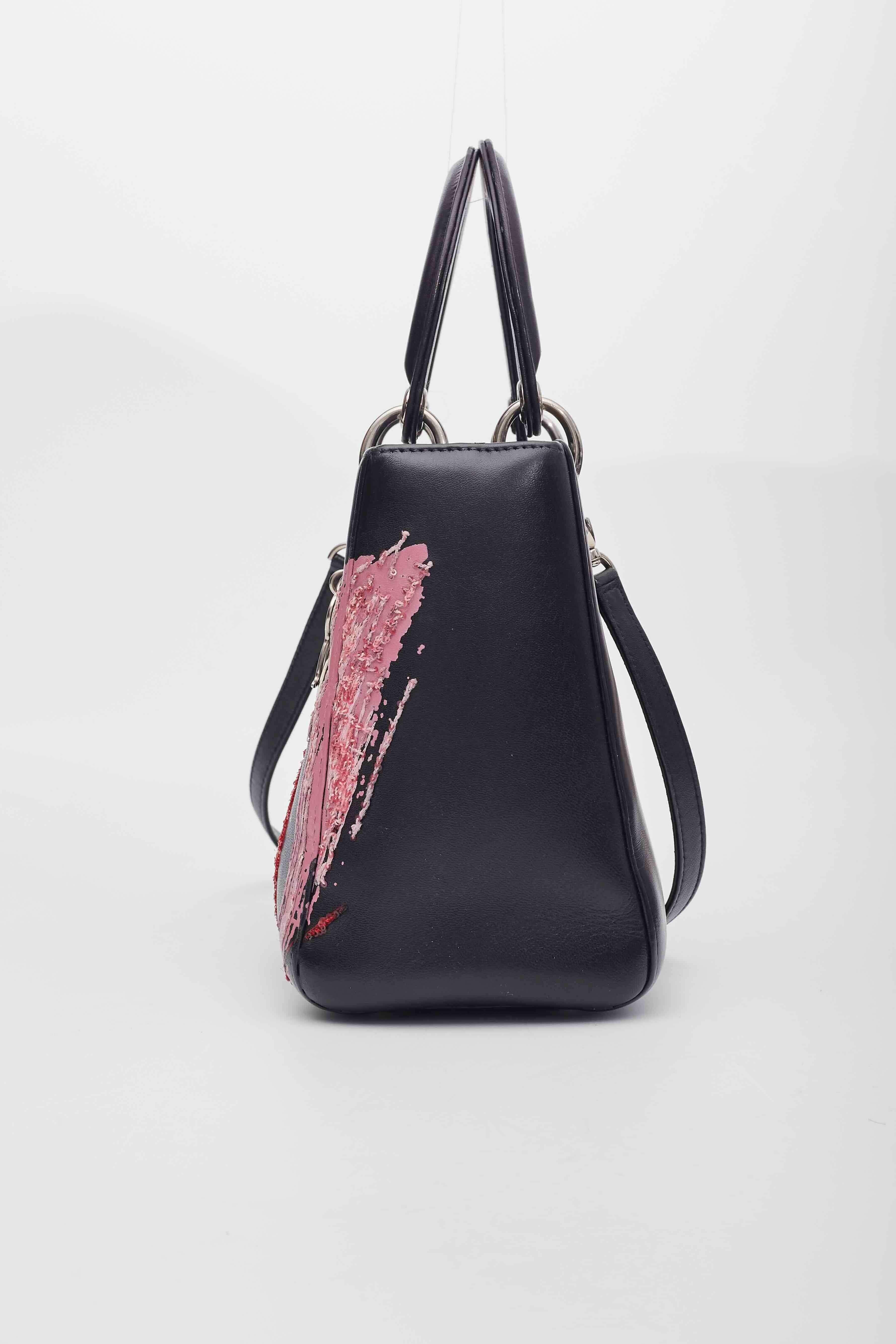 Dior Calfskin Black Sequin Art Medium Lady Dior Handbag For Sale 8