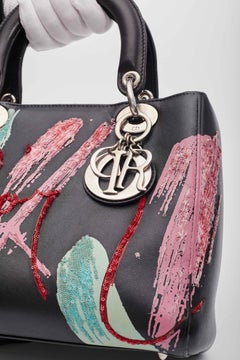 Dior Calfskin Black Sequin Art Medium Lady Dior Handbag