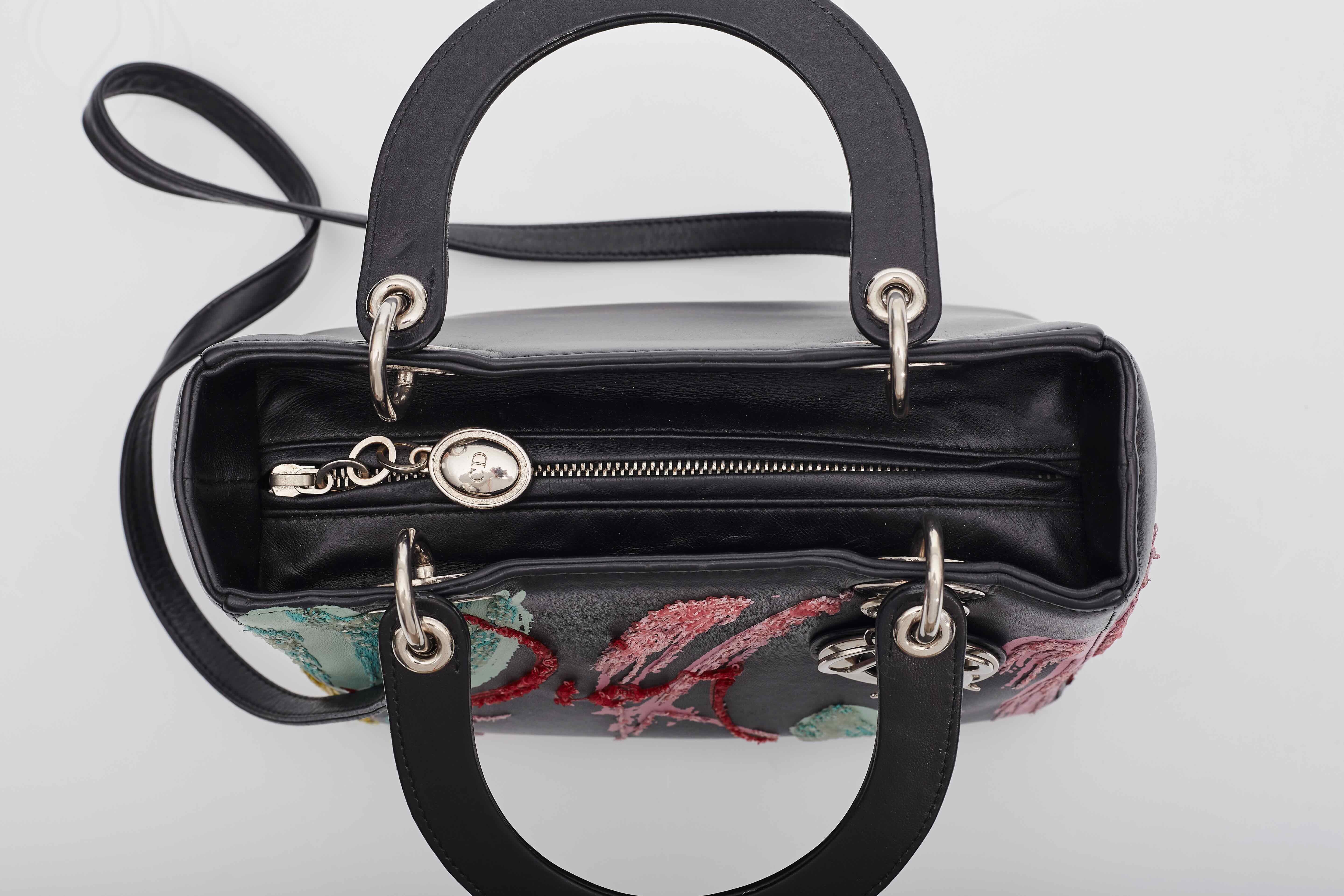 Dior Calfskin Black Sequin Art Medium Lady Dior Handbag For Sale 1