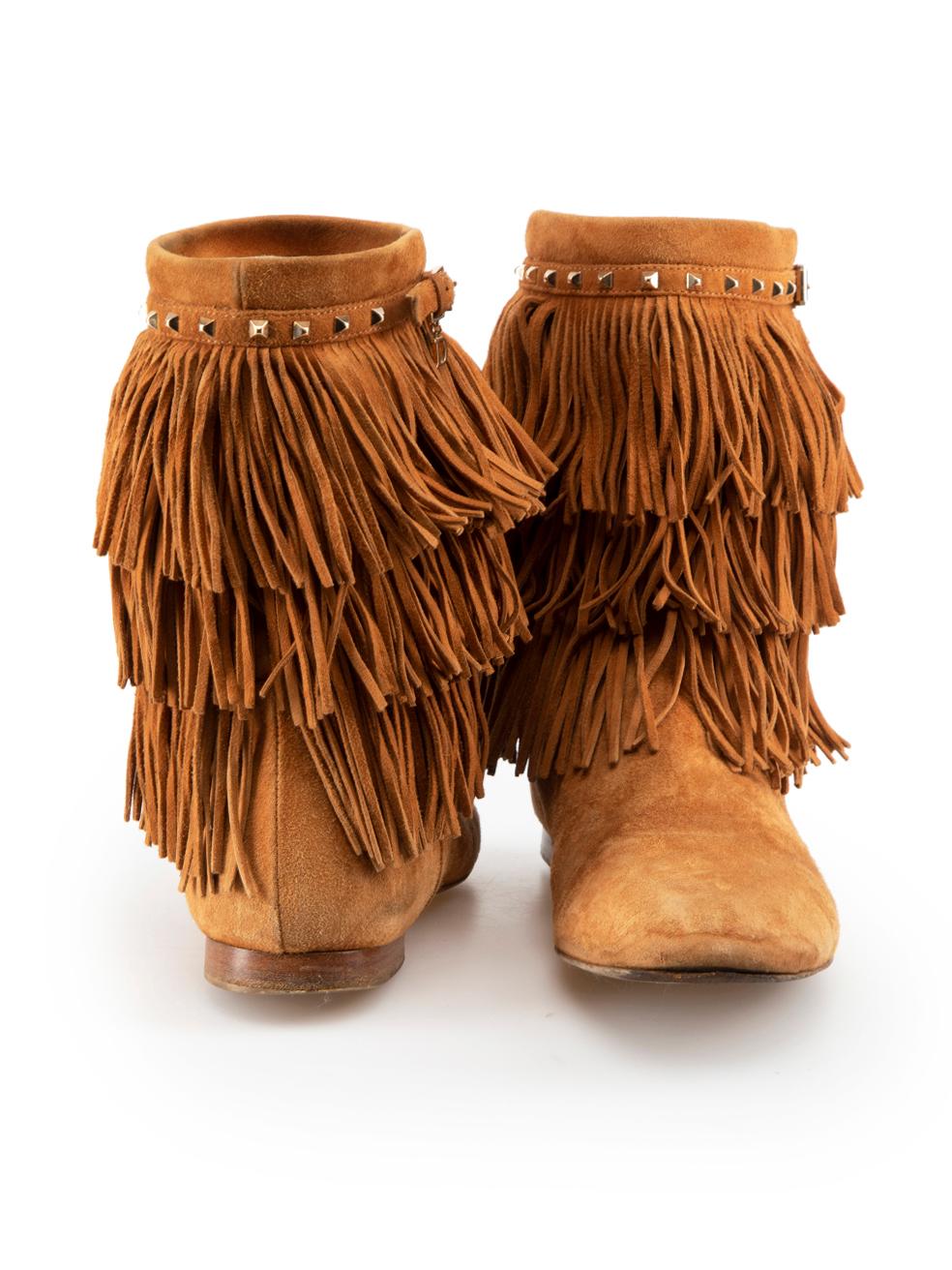 Dior Camel Studded Fringed Cowboy Boots Size IT 37.5 In Good Condition For Sale In London, GB