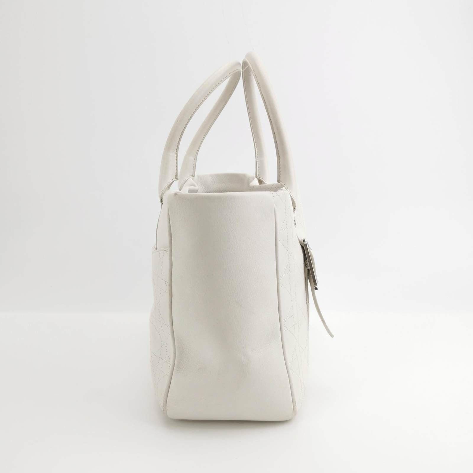 Beige Dior Cannage Leather Tote Bag White 2005 with Silver Hardware