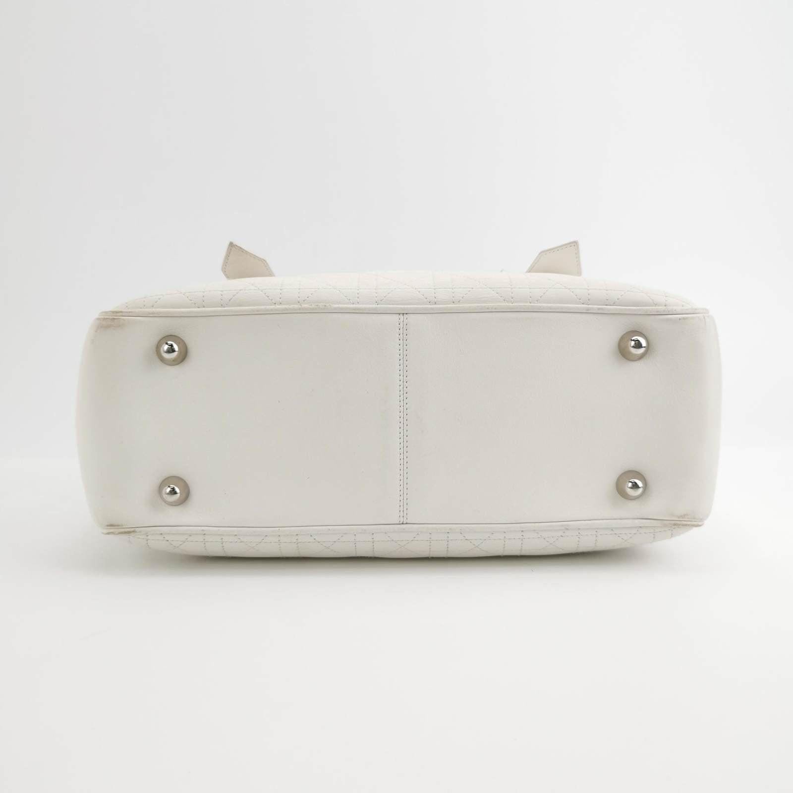 Women's Dior Cannage Leather Tote Bag White 2005 with Silver Hardware