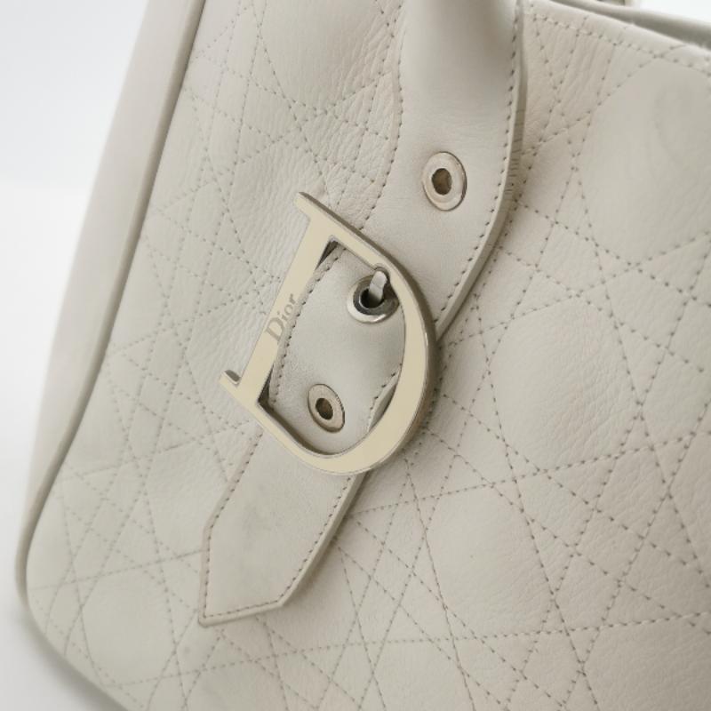 Dior Cannage Leather Tote Bag White 2005 with Silver Hardware 3