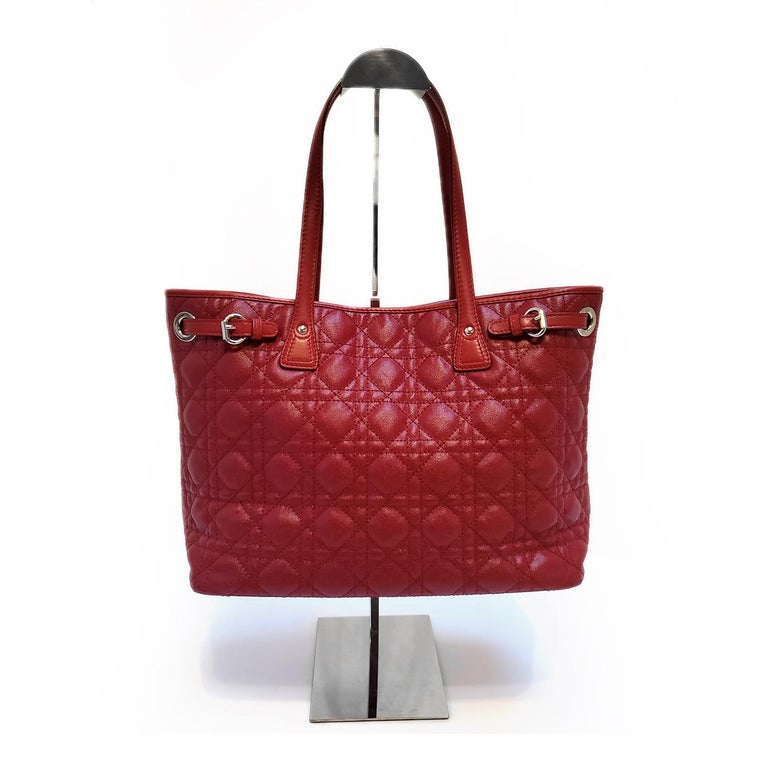 Dior Cannage Panarea Shopping Tote Red Cloth ref.989129 - Joli Closet