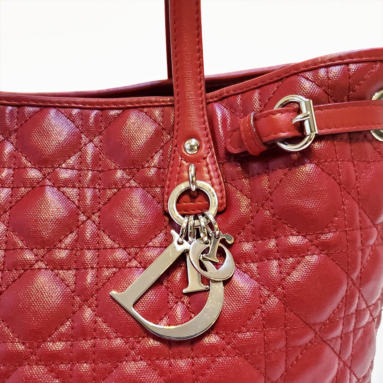 Brown Dior Cannage Panarea Red Quilted Tote Handbag