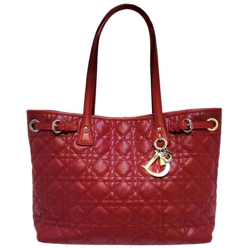 Dior Cannage Panarea Red Quilted Tote Handbag