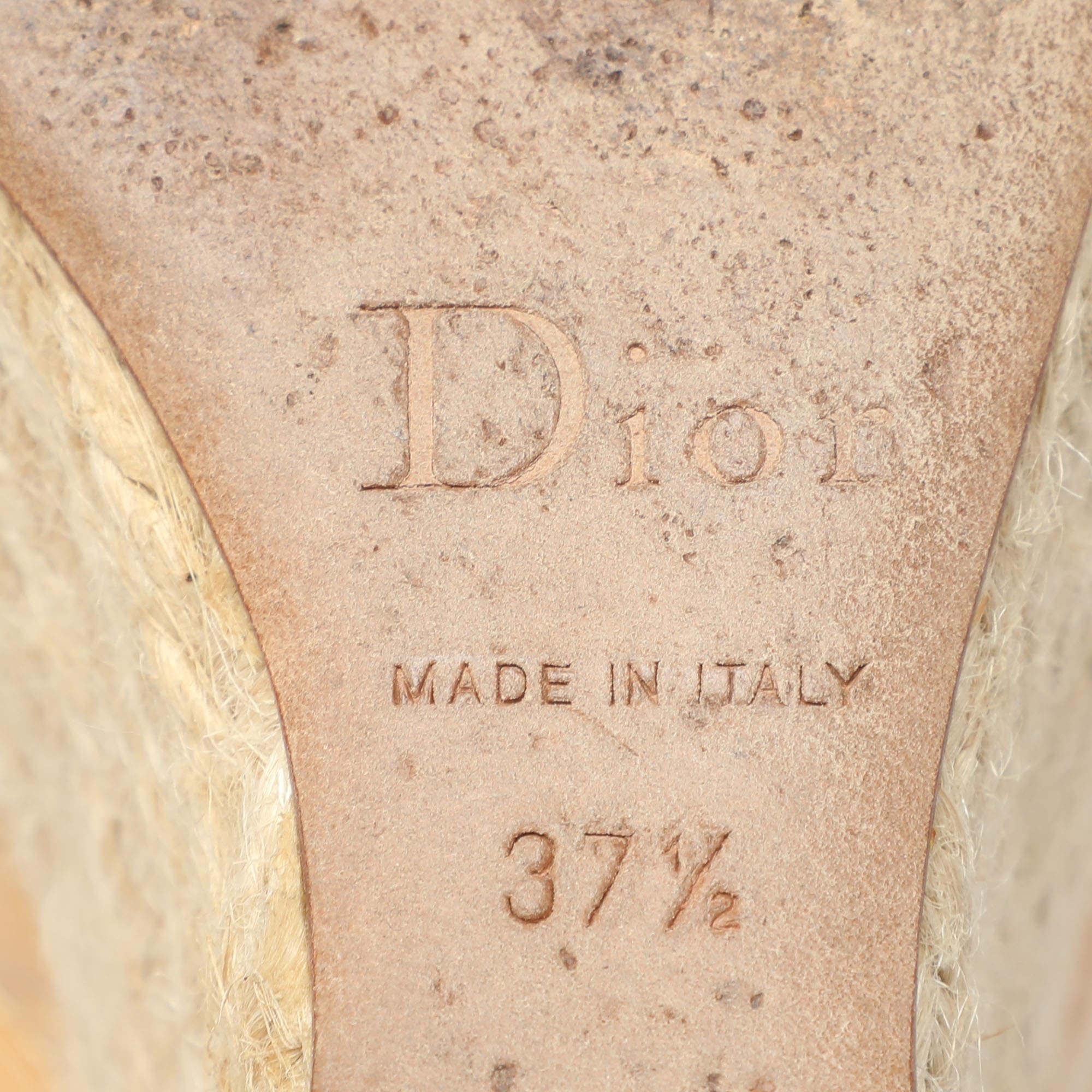 Dior Cannage Patent Leather Bow Wedge Espadrille Platform Sandals Size 37.5 2