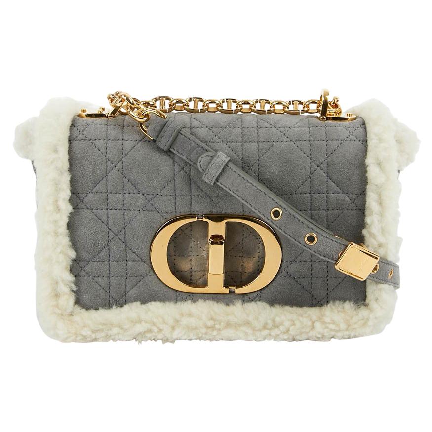 DIOR Caro Bag in Sheepskin with Gray Caning