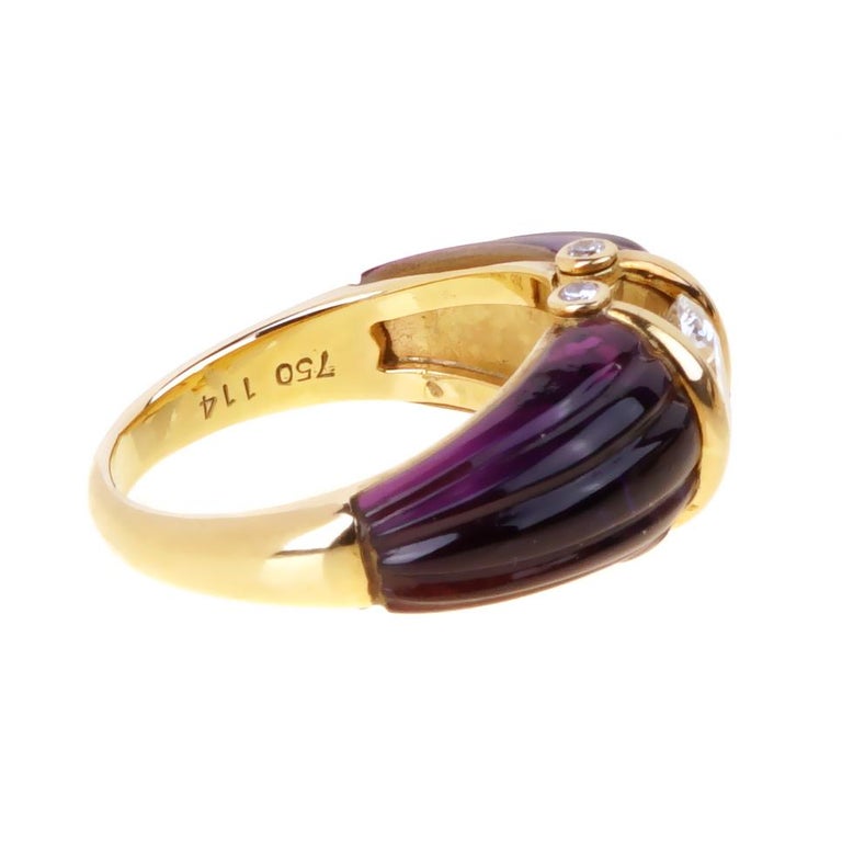 Christian Dior Carved Amethyst Diamond Solitaire Ring For Sale at 1stDibs