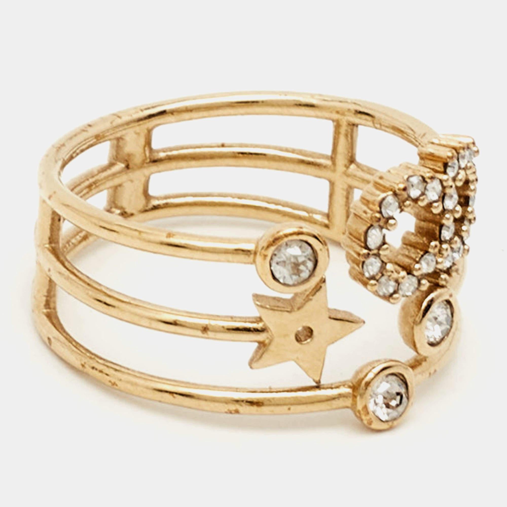 Dior CD Cristales Anillo Metal Tono Oro Talla 54 Movimiento estético