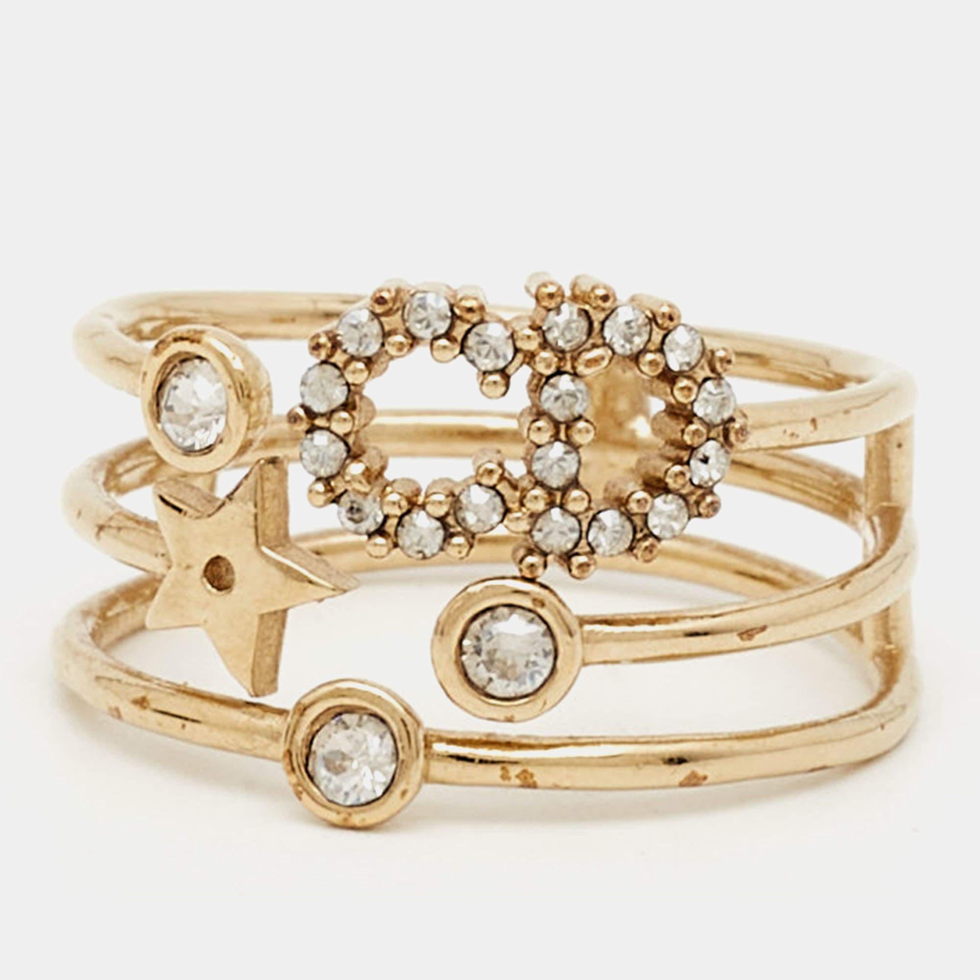 Dior CD Cristales Anillo Metal Tono Oro Talla 54 en Bueno Estado en Dubai, Al Qouz 2