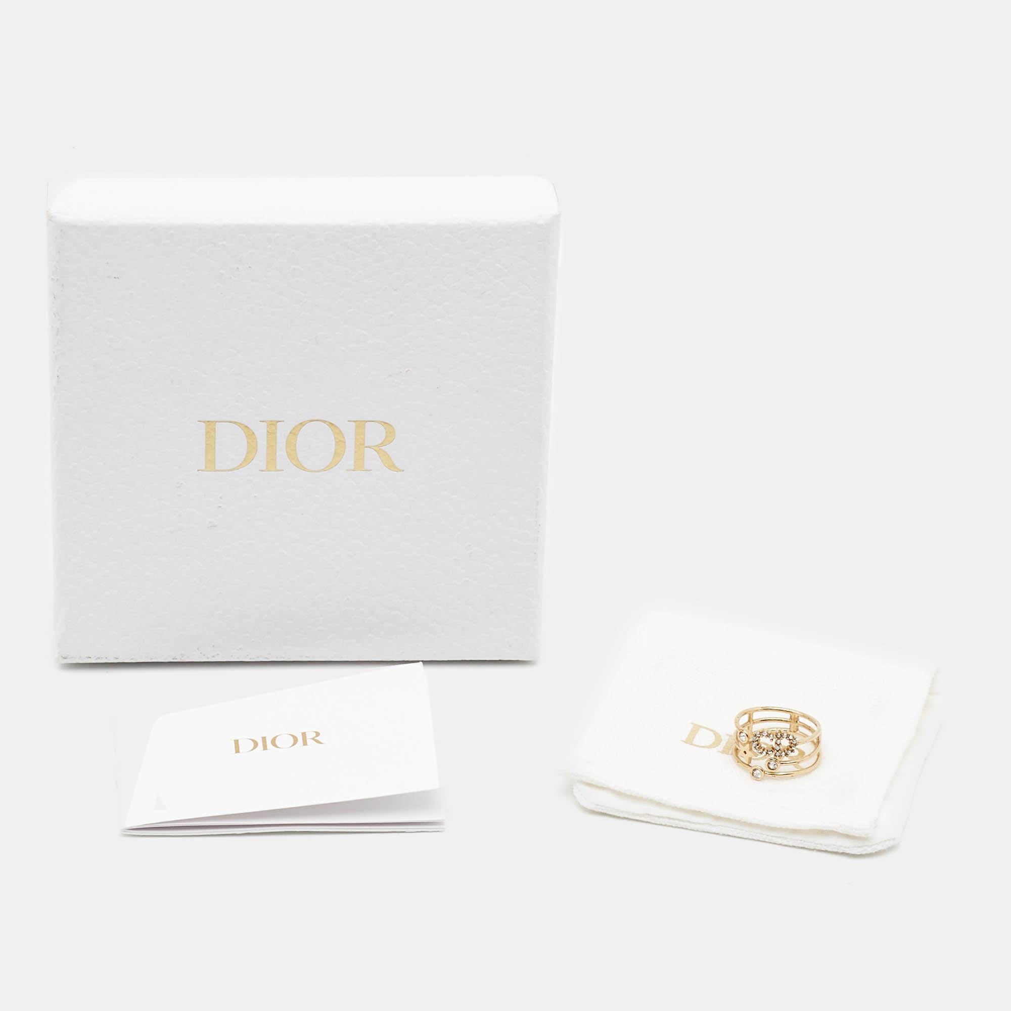 De las mujeres Dior CD Cristales Anillo Metal Tono Oro Talla 54