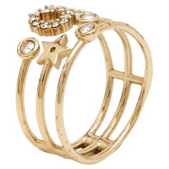Dior CD Crystals Gold Tone Metal Ring Size 54
