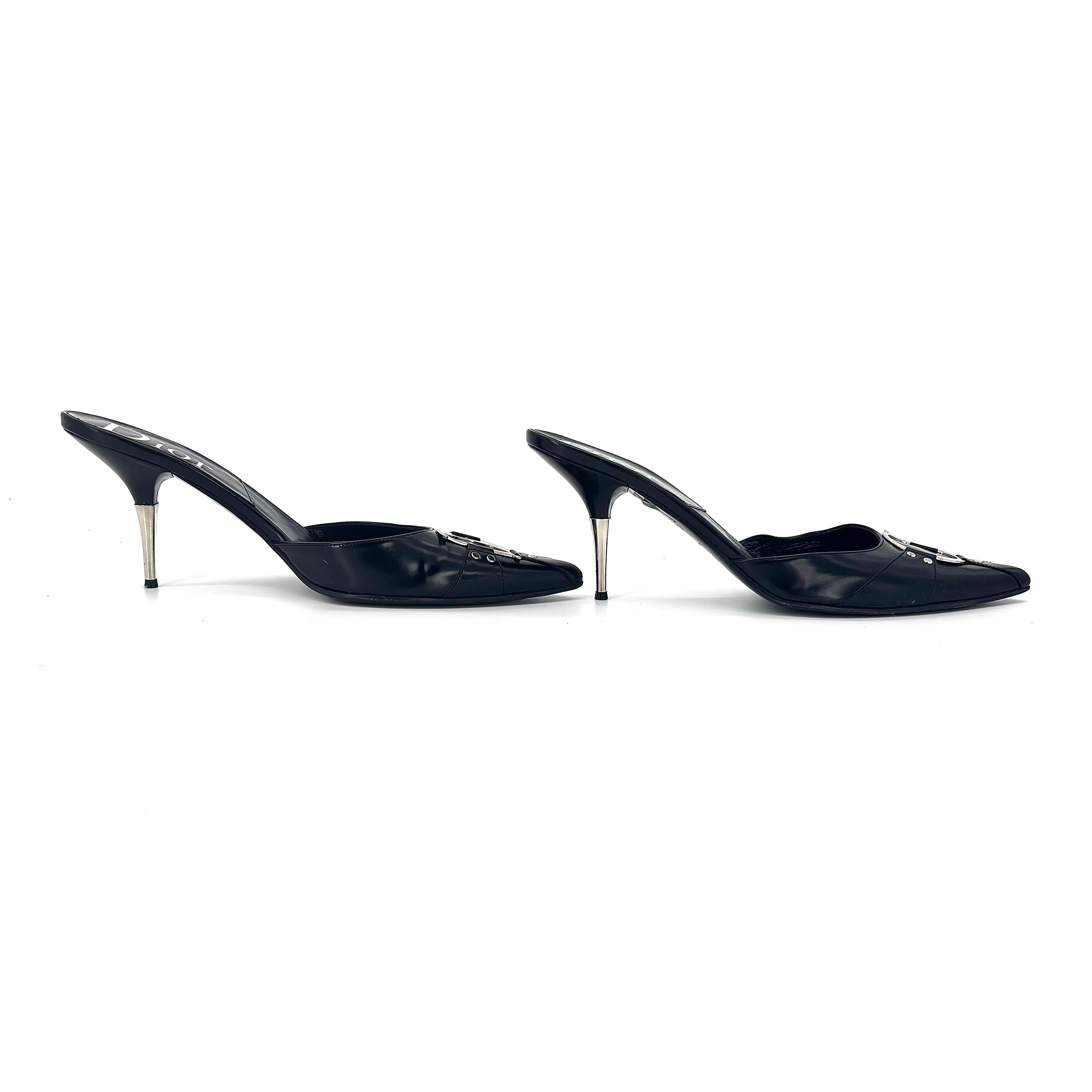 Dior CD Logo Retro Vintage Galliano Black Leather Pointed Toe