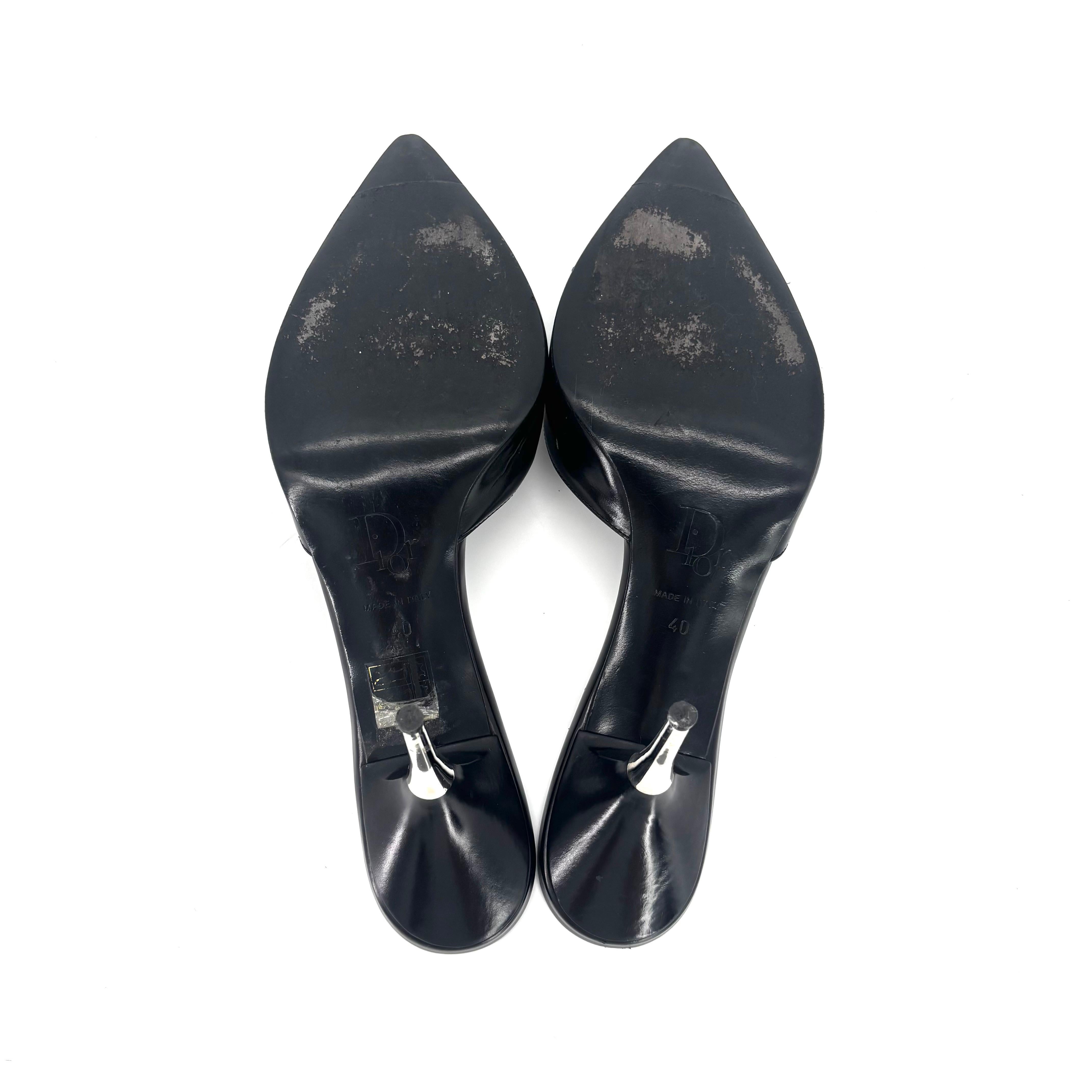 Dior CD Logo Retro Vintage Galliano Black Leather Pointed Toe