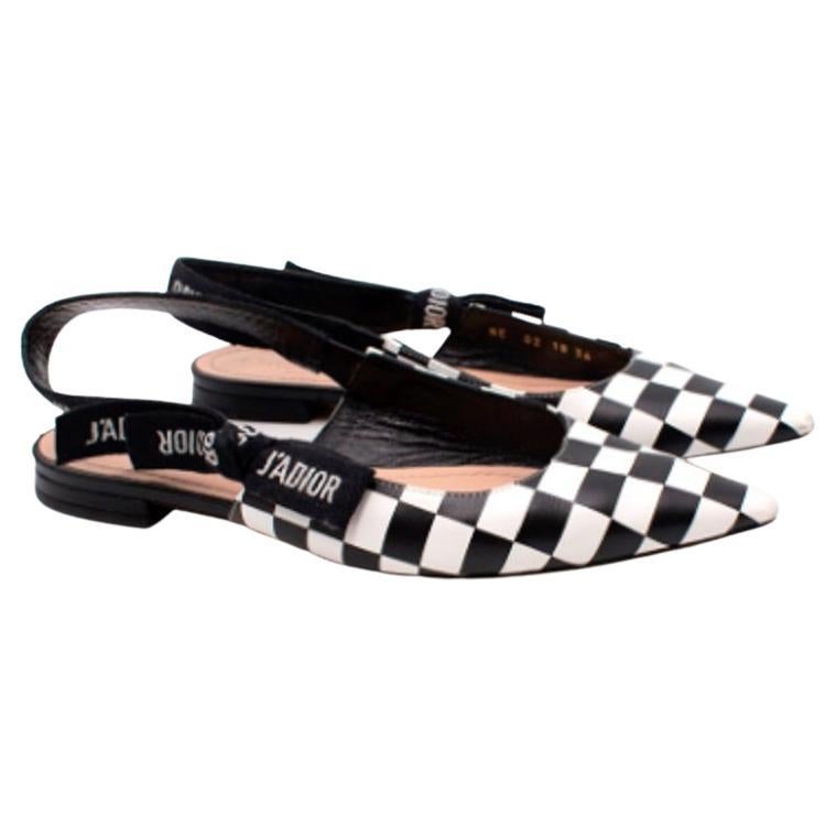Dior Checkerboard J'Adior Slingback Leather Flat Shoes For Sale