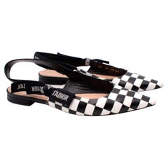 Dior Checkerboard J'Adior Slingback Leather Flat Shoes