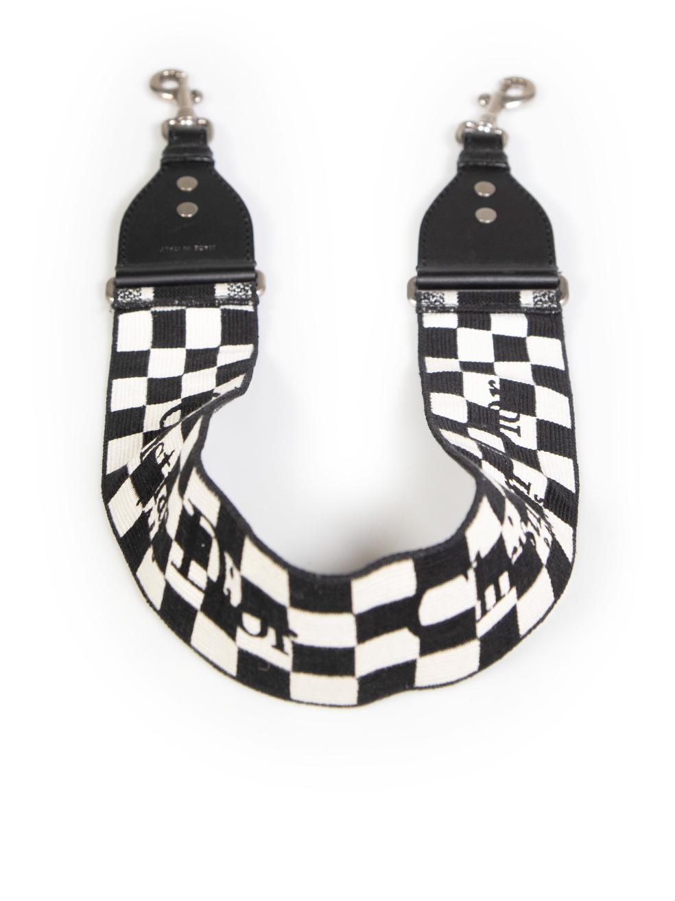 Black Dior Checkered Embroidered Bag Strap
