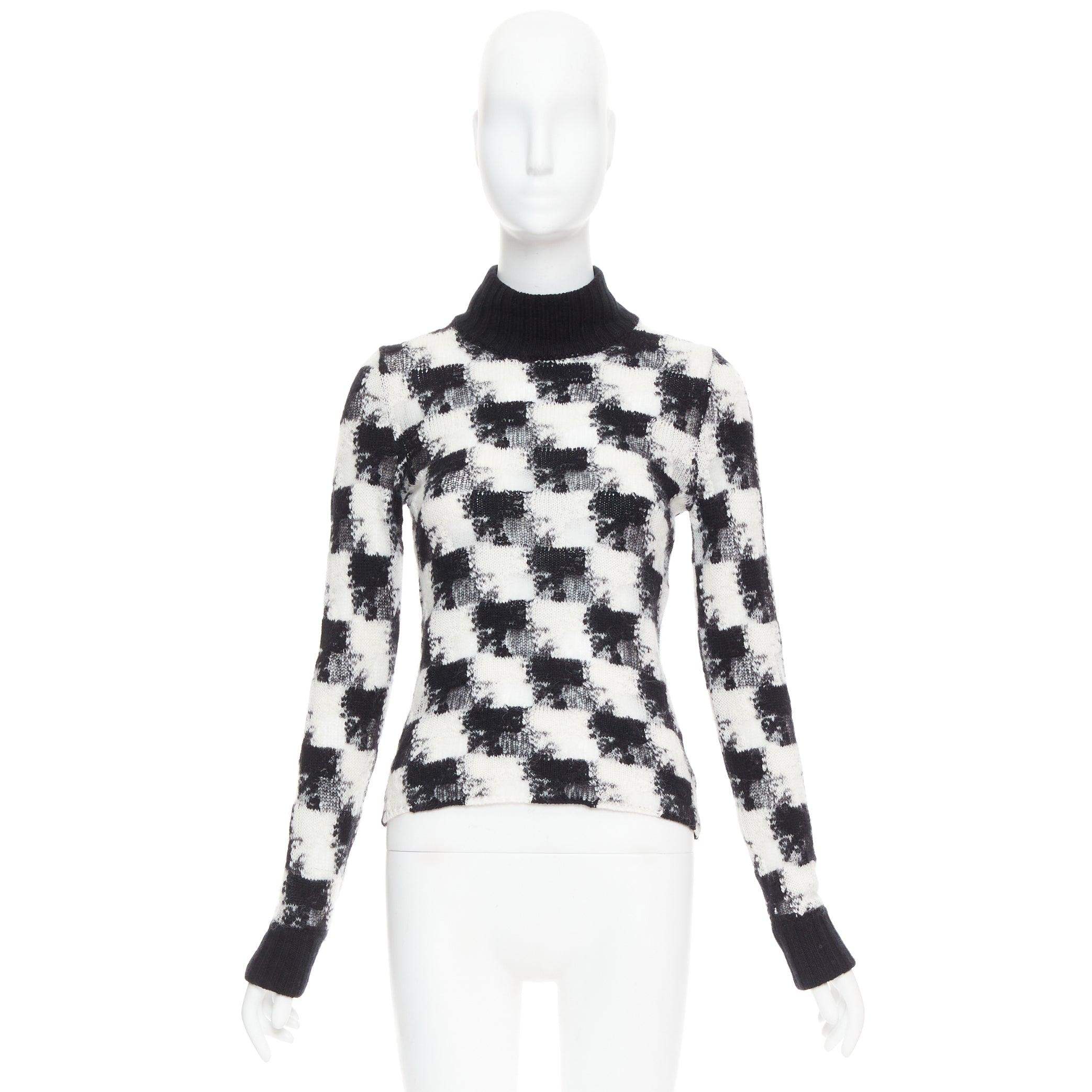 DIOR ChecknDior black white cashmere check sheer turtleneck sweater FR34 XS For Sale 5