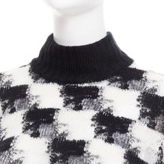 DIOR ChecknDior black white cashmere check sheer turtleneck sweater FR34 XS